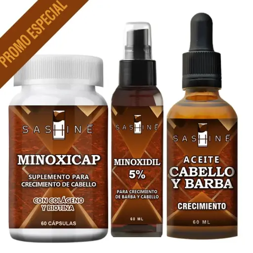 SASHINE MINOXIDIL 5% + ACEITE PARA BARBA + MINOXICAP